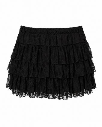 Gonna Corta Donna Nera Namaste con Balze e Pizzo – Vita Elasticizzata – Taglia Unica