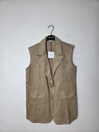 Namaste Gilet Donna Beige Effetto Camoscio Elegante