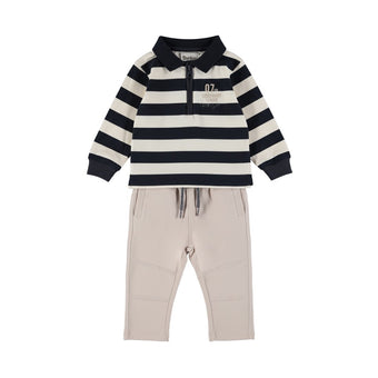 Completo Neonato Dirkje Polo a Righe e Pantaloni Beige – 3-24 Mesi