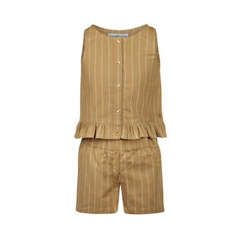 Completo Bambina Koko Noko Top con Volant e Shorts a Righe Beige