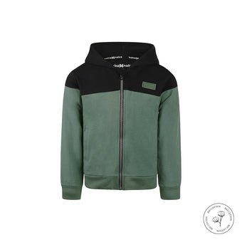 Koko Noko Felpa con cappuccio bambino verde e nera in cotone bio 3-7 anni zip frontale