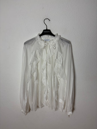 Blusa Donna Namaste Bianca con Volant e Fiocco – Taglia Unica
