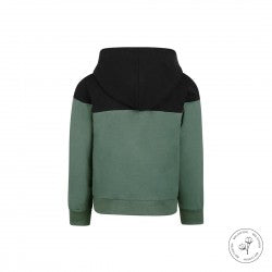 Koko Noko Felpa con cappuccio bambino verde e nera in cotone bio 3-7 anni zip frontale