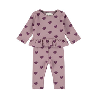 Dirkje Completo Bimba Rosa con Cuori – Maglia con Volant e Leggings 3mesi -2 anni