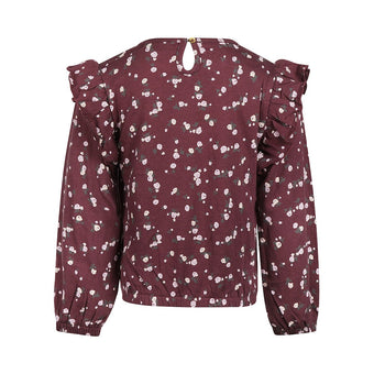 Felpa Bambina Koko Noko Bordeaux a Fiori con Ruches – 3-10 Anni