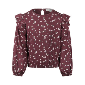 Felpa Bambina Koko Noko Bordeaux a Fiori con Ruches – 3-10 Anni
