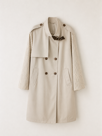 Trench Donna Beige con Maniche a Righe – Namaste Donna Taglia Unica