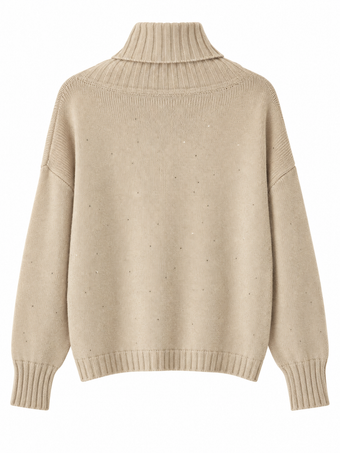 Maglione Donna Namasté Beige con Collo Alto Morbido – Taglia Unica