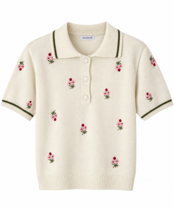 Polo Donna Namasté Panna con Fiori Ricamati – Taglia Unica
