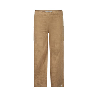 Pantaloni Bambina Koko Noko Beige in Mussola con Tasche Laterali