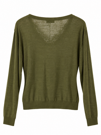 Maglia Donna Namasté Verde Oliva con Scollo a V in Pizzo – Taglia Unica