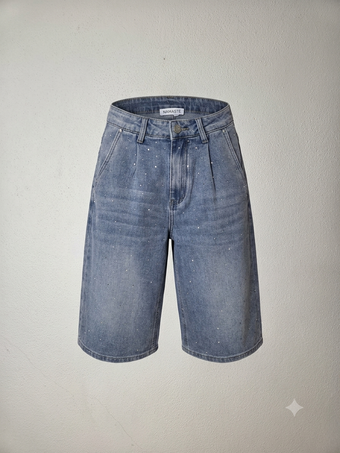Namasté Bermuda donna denim chiaro con tasche all’americana e punti luce – dalla XS alla L