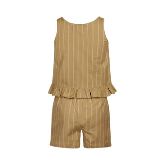 Completo Bambina Koko Noko Top con Volant e Shorts a Righe Beige