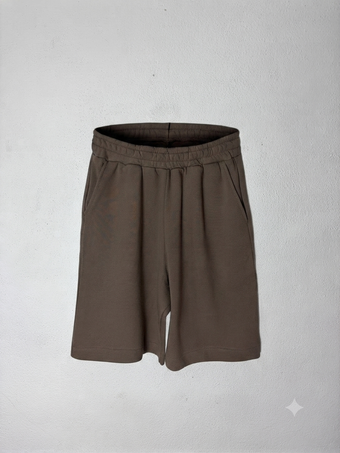 Shorts Uomo in Felpa Nero/Fango con Elastico in Vita 
