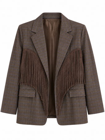 Blazer Donna Namasté a Quadri con Frange – Taglia Unica
