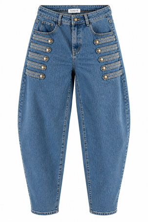 Jeans Barrel Donna Namasté Blu con Bottoni Decorativi – XS-L