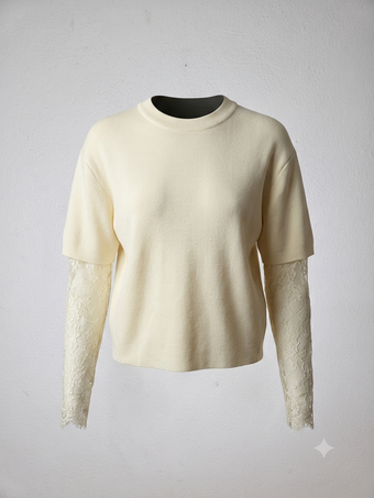 Maglia Donna Namaste con Maniche in Pizzo – Taglia Unica – Azzurro e Giallo Pastello