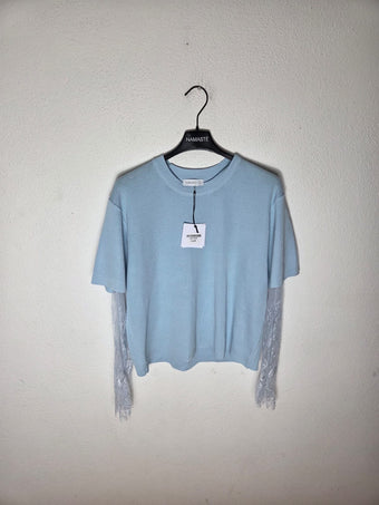 Maglia Donna Namaste con Maniche in Pizzo – Taglia Unica – Azzurro e Giallo Pastello