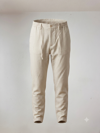 Pantaloni Lino Uomo con Coulisse Beige 
