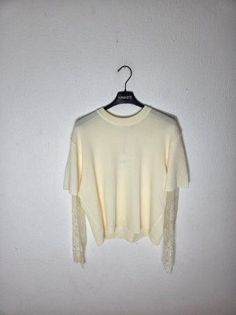 Maglia Donna Namaste con Maniche in Pizzo – Taglia Unica – Azzurro e Giallo Pastello