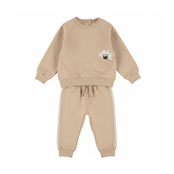 Dirkje Completo Neonato Beige con Orsetto – Felpa e Pantaloni 3mesi -2 anni