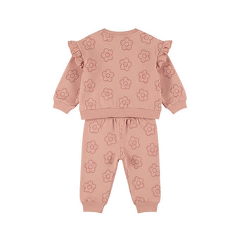 Dirkje Completo Bimba Rosa con Fiori – Felpa con Volant e Pantaloni 3 Mesi - 2 Anni