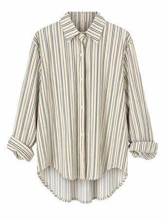 Camicia Donna Namasté Beige a Righe con Fondo Asimmetrico – Taglia Unica