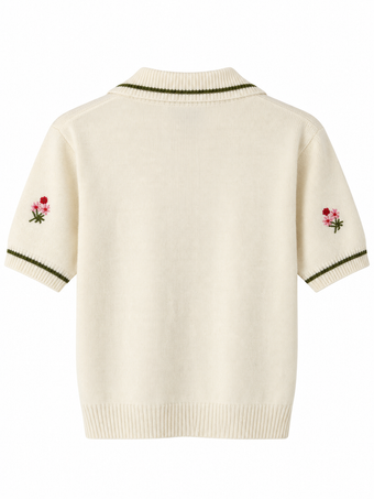 Polo Donna Namasté Panna con Fiori Ricamati – Taglia Unica