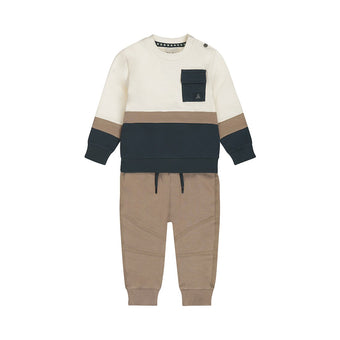 Dirkje Completo bambino felpa e pantaloni beige blu 3 mesi - 2 anni cotone