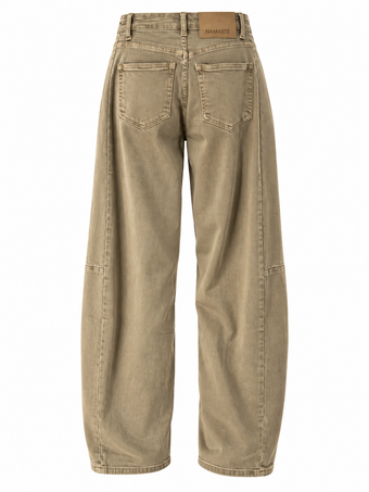 Jeans Barrel Donna Beige a Gamba Curva – Taglie XS-XL