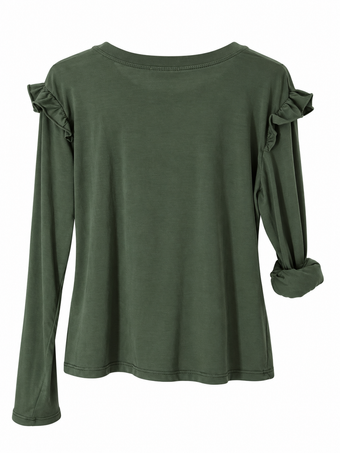 Maglia Donna Namasté Verde Militare con Volant e Borchie – Taglia Unica