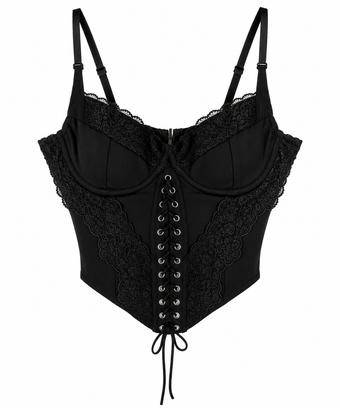 Corsetto Donna Nero con Pizzo e Lacci – Taglia Unica