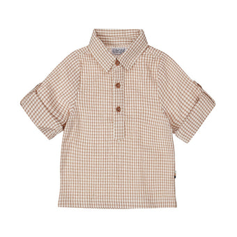 Camicia neonato Dirkje a quadretti beige in cotone 3-24 mesi