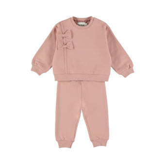 Completo Neonata Dirkje 3-24 Mesi Rosa Antico – Felpa con Fiocchi e Pantaloni