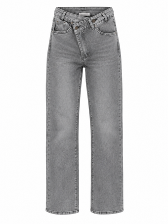 Jeans Donna Namasté Grigio Slavato a Gamba Dritta con Vita Asimmetrica