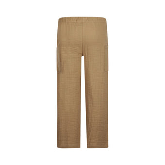 Pantaloni Bambina Koko Noko Beige in Mussola con Tasche Laterali