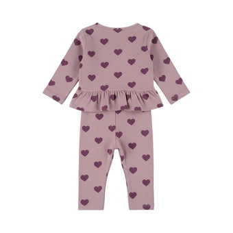 Dirkje Completo Bimba Rosa con Cuori – Maglia con Volant e Leggings 3mesi -2 anni