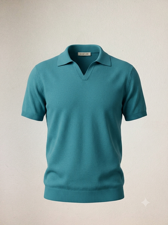 Polo in Maglia di Filo Scollo a V Desert Crew 
