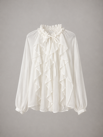 Blusa Donna Namaste Bianca con Volant e Fiocco – Taglia Unica