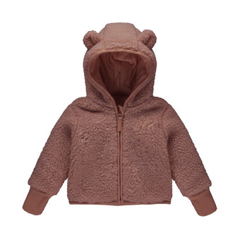Giacca Teddy Neonata Dirkje Rosa con Cappuccio e Orecchiette – 3-12 Mesi