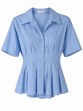 Camicia Donna Namasté Celeste Sfiancata con Maniche Corte – Taglia Unica