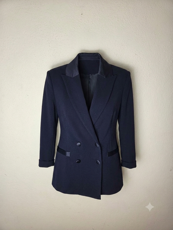Blazer Donna Elegante Blu Doppiopetto – Giacca Sartoriale con Rever
