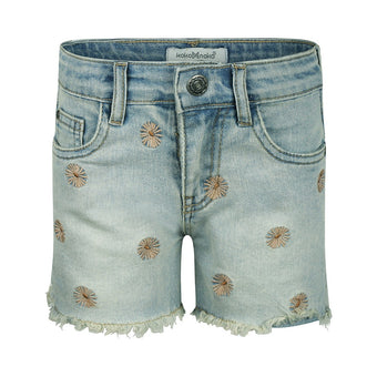 Koko Noko Shorts Jeans Bambina con Fiorellini Ricamati 3-7 Anni