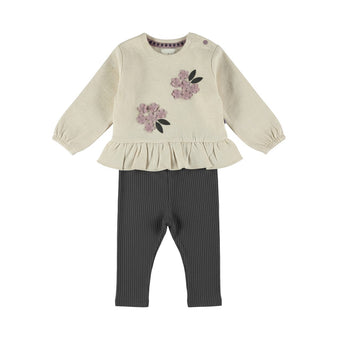 Completo Neonata Dirkje Panna con Fiori e Leggings Grigi 3/24 mesi