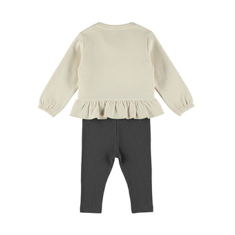 Completo Neonata Dirkje Panna con Fiori e Leggings Grigi 3/24 mesi