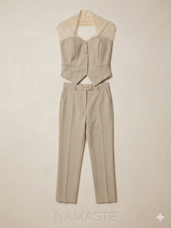 Completo Coordinato Beige: Gilet Corsetto con Pizzo e Pantalone Sartoriale – Namasté (Taglia Unica)