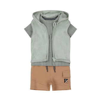 Dirkje Completo Neonato 3 Pezzi con Gilet, T-shirt e Shorts (3-18 Mesi) 