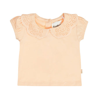 Dirkje T-shirt Bambina Pesca con Colletto Sangallo (6 Mesi - 2 Anni) 