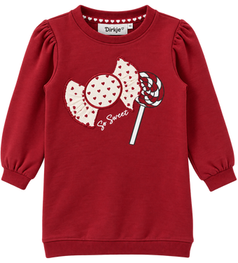 Abito in Felpa Bambina Dirkje Bordeaux con Caramelle e Scritta So Sweet 6-24 mesi