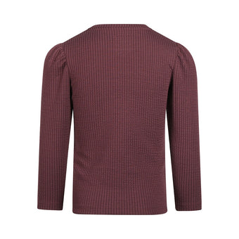Maglia Bambina Koko Noko Bordeaux a Costine con Maniche a Sbuffo – 3-10 Anni